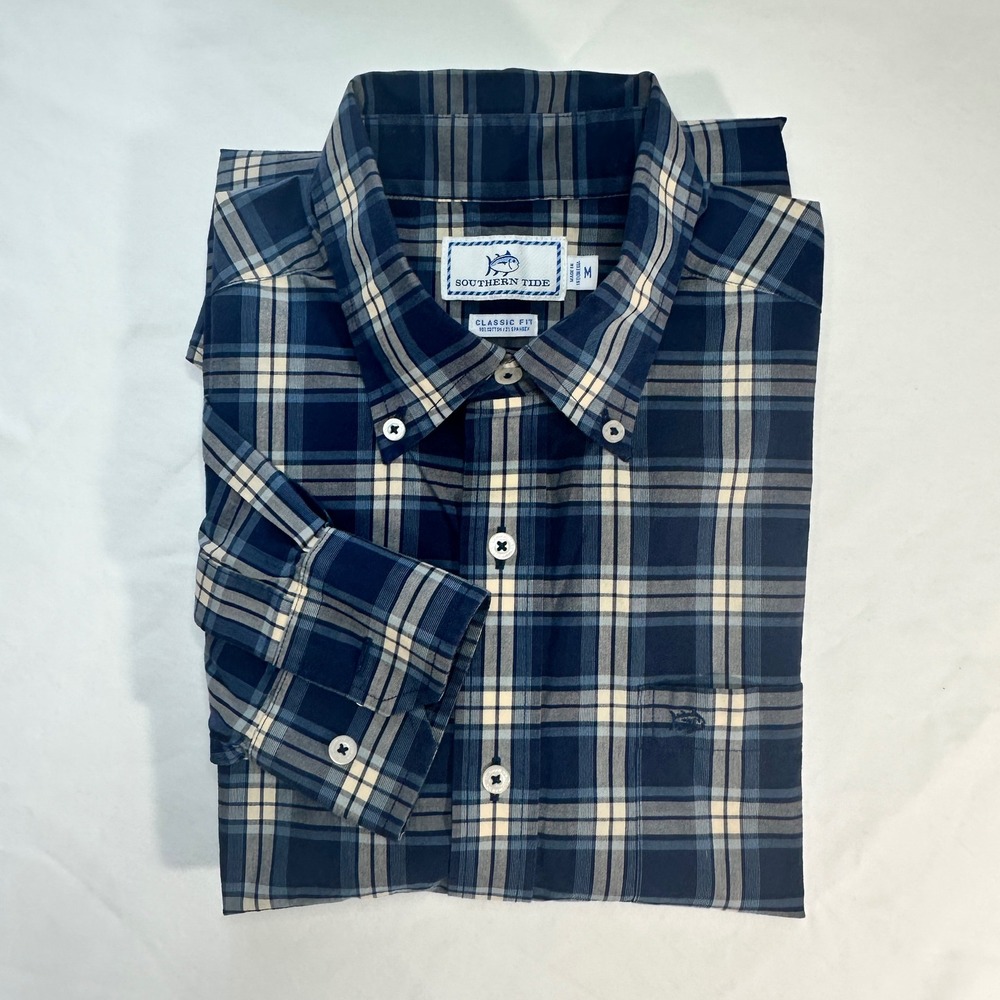 Southern Tide Mens Plaid Long Sleeve Button Down Cotton Shirt Classic Fit Medium - Picture 2 of 10